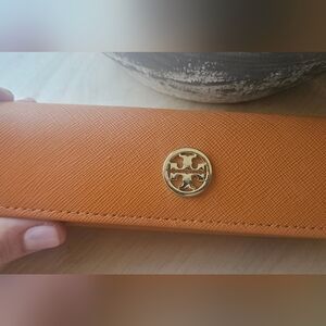 Tory Burch Orange Glasses Case with Gold Medallion